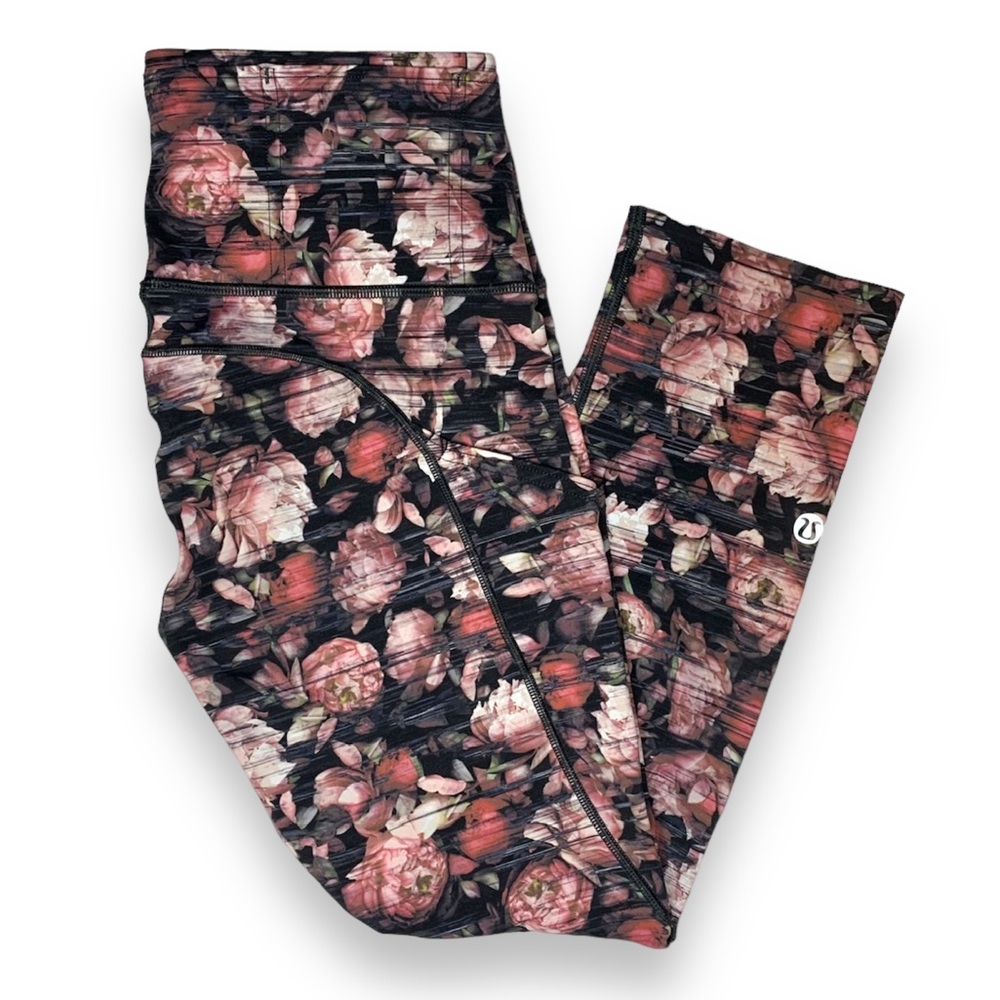 Lululemon Women’s Fast & Free Black & Pink Floral High Rise Nulux Crop 19” | 4